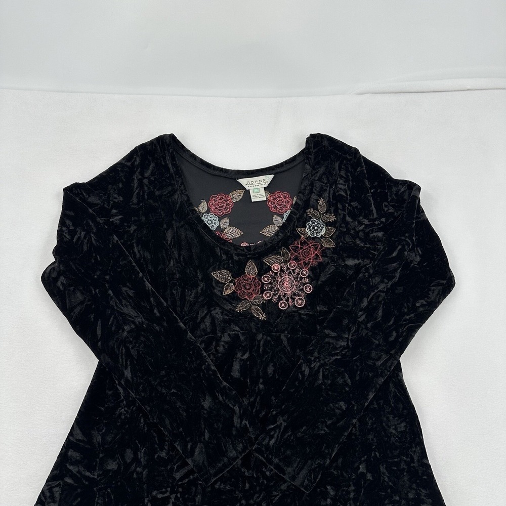 Roper Wear the West Women Medium Black Crushed Velvet Floral Embroidered Dress - Picture 3 of 9